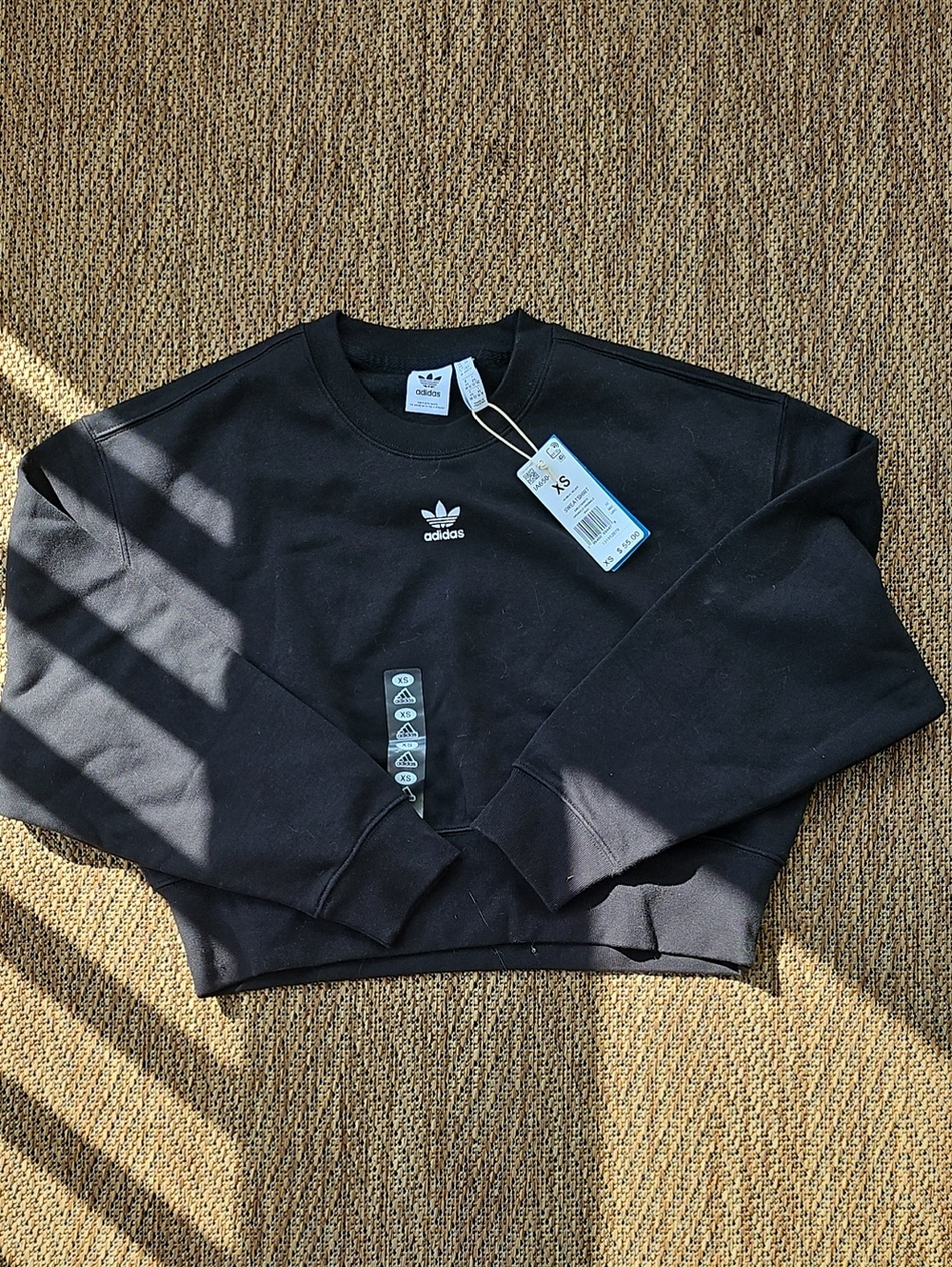adidas Black Trefoil Cropped Crewneck Sweatshirt